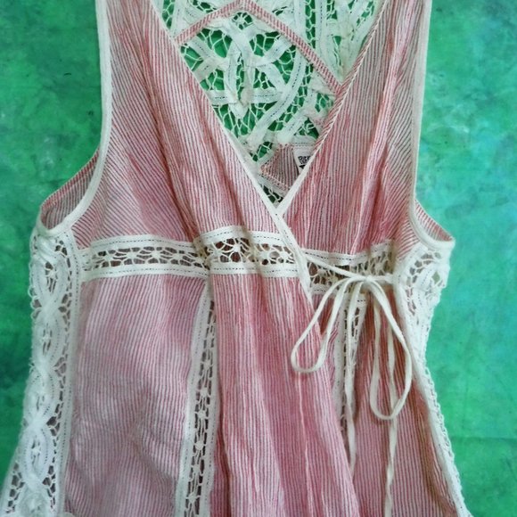 Free People Tops - Free People Vintage Boho NEW Lace Red Ivory Stripe